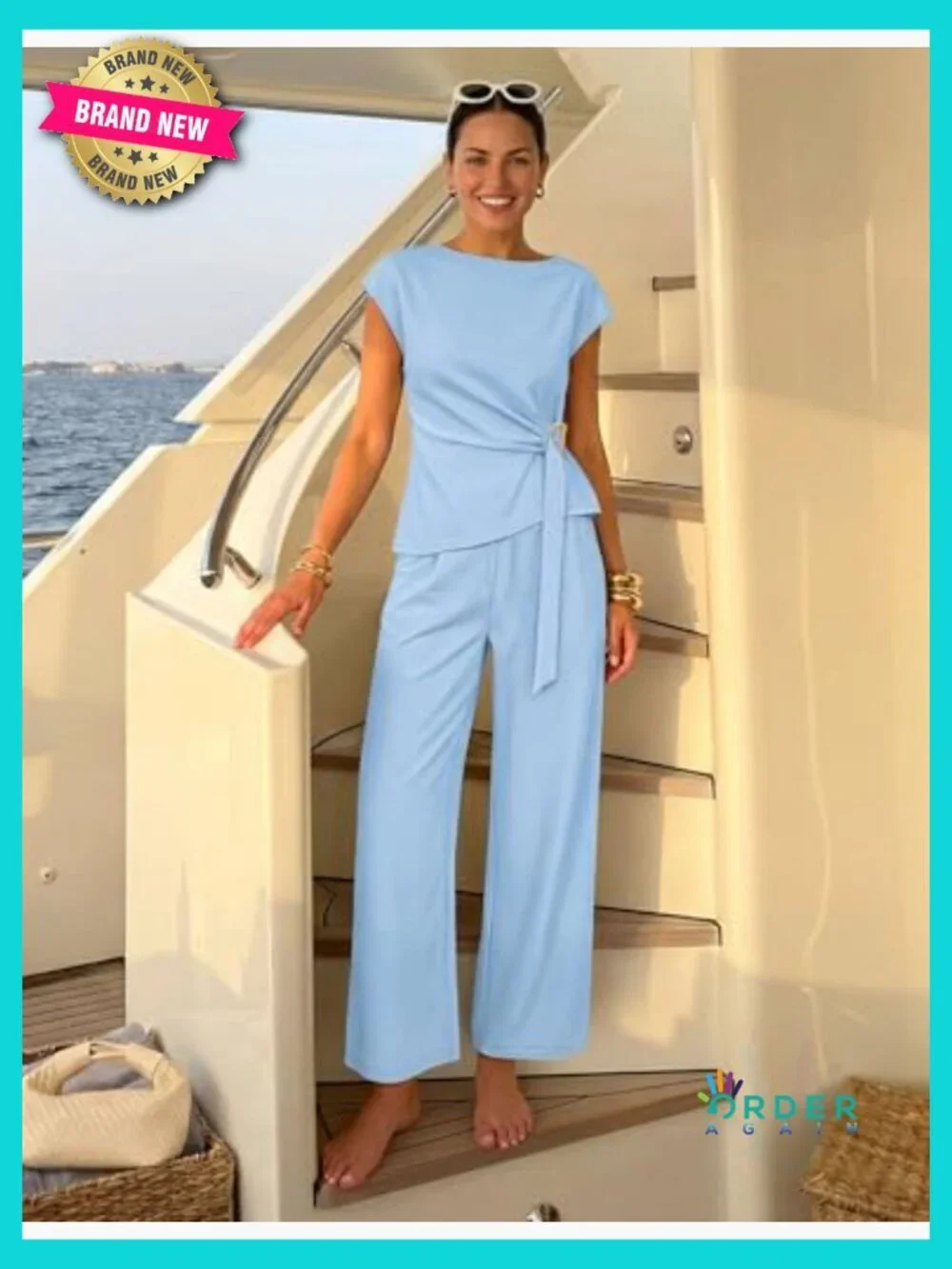 2 Piece Outfit Set Short Sleeve Knit Top Wide Leg Pants Office Work